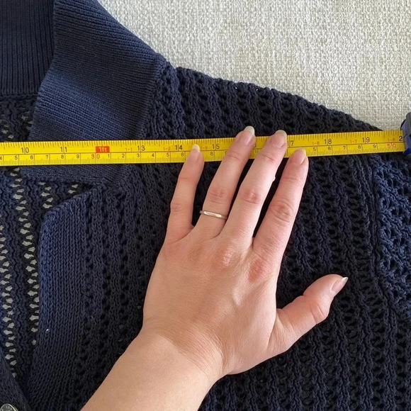 Les Copains Women Classic Loose Knit Cotton Cardigan Navy XL Italy Preppy Staple - Picture 2 of 13
